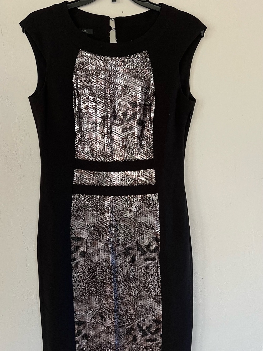 Black Mini Dress with Silver Animal-Print Panels
